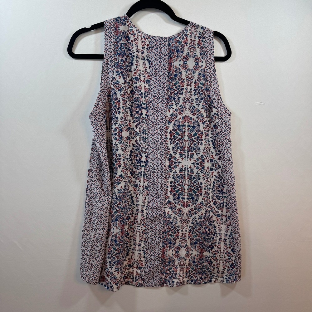 Rebecca Taylor Women 100 Silk Sleeveless VNeck Floral Blouse Red Blue 6 - Picture 3 of 7